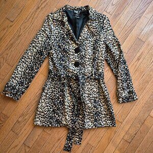 Luii Woman's Animal Print Cheetah Coat Jacket Tan Black Size Small Belted